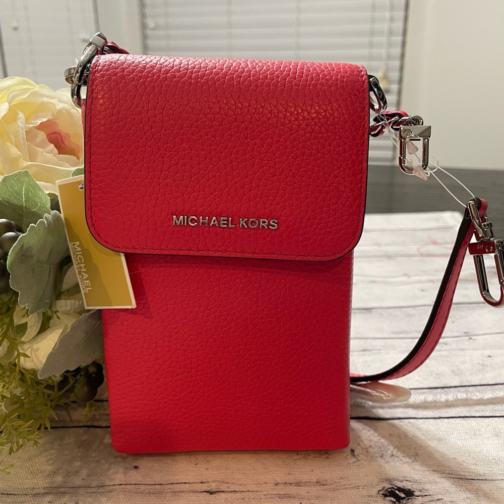 NEW MICHAEL KORS Jet Set SMALL NS PHONE CHAIN CROSSBODY SHOULDER Bag, Geranium - Picture 4 of 15